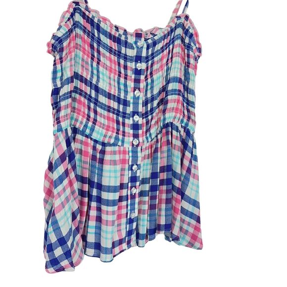 Torrid Blue Check Peplum Smocked Bodice Cami Tie Straps Women's Size Large 14 - Picture 5 of 7